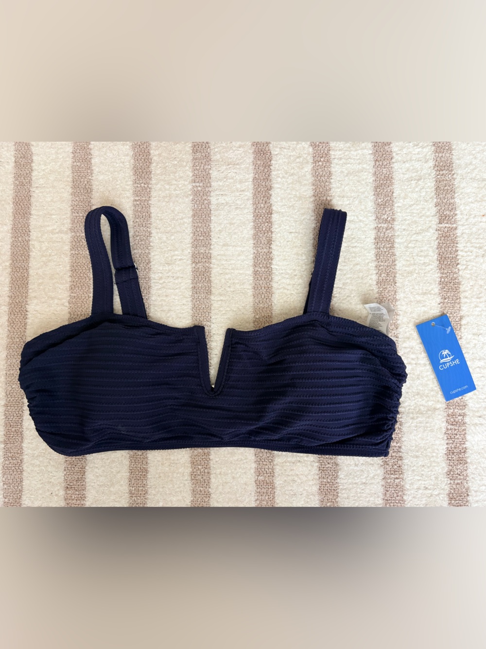 Cupshe Navy Ribbed Bikini Top Medium NWT Textured Swim Top